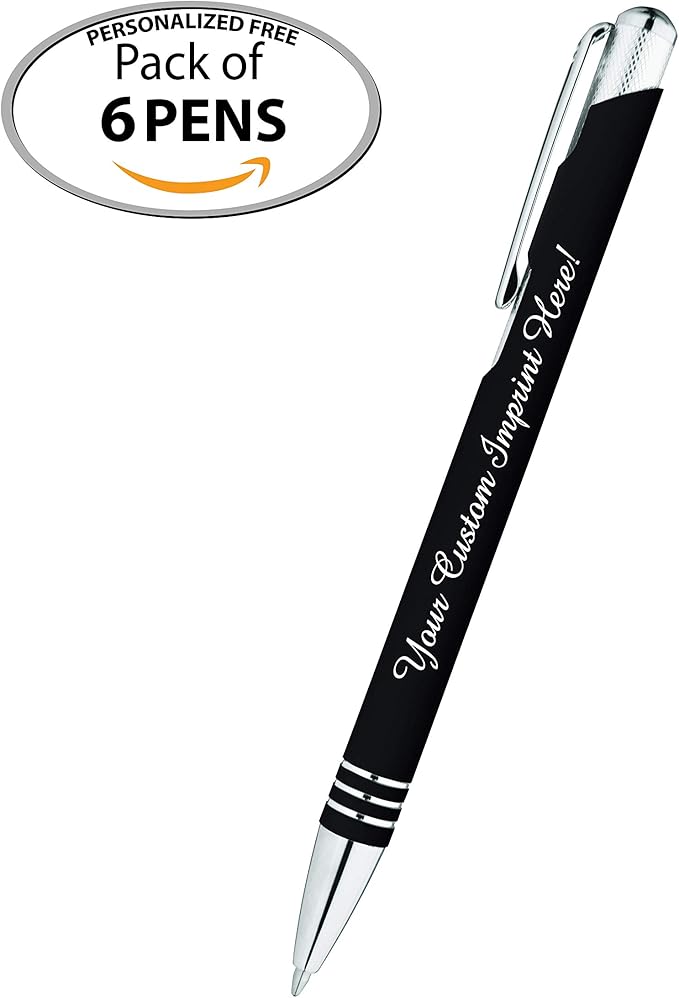 ExpressDesigns™ - Blue Ink Personalized Pens Rubberized - The Cameron - Custom Printed Name Pens - Imprinted with Logo or Message - Includes Personalization - 6 Pack (Assorted)