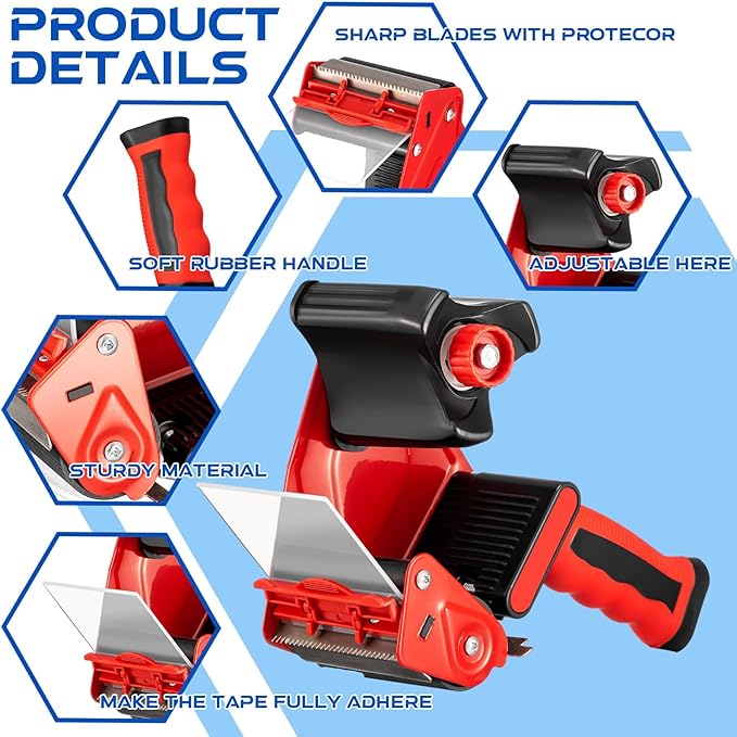 Hicarer 3 Pcs 3 Inch Packing Tape Gun Heavy Duty Tape Dispenser Non Slip Silicone Handle Portable for Shipping, Moving, Carton and Box Sealing