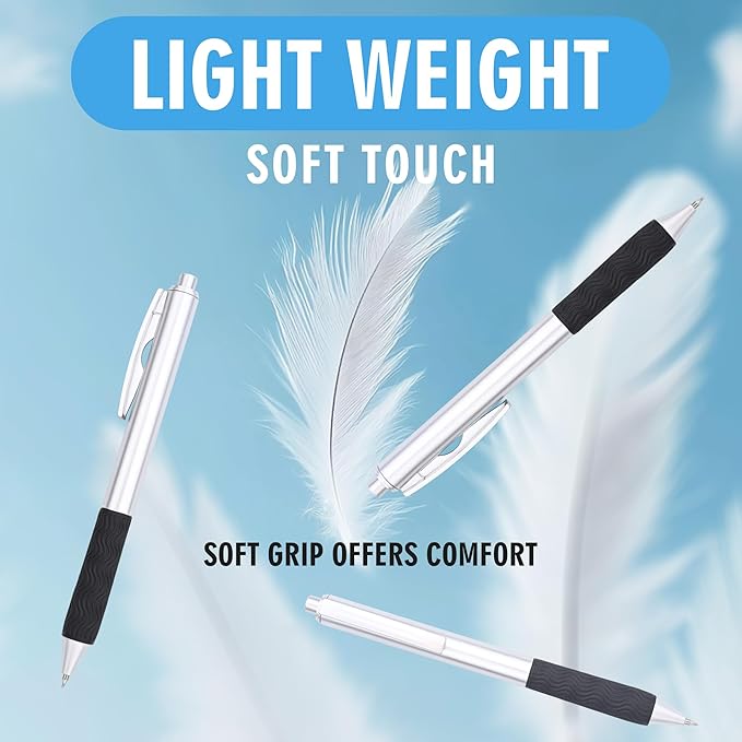 Bulk Black Pens, 50 Black ink Gel Pens,0.5 mm Fine Tip,Wholesale Fine Teacher Pens,Back to School Supplies,Gifts for Friends (Silver Body)