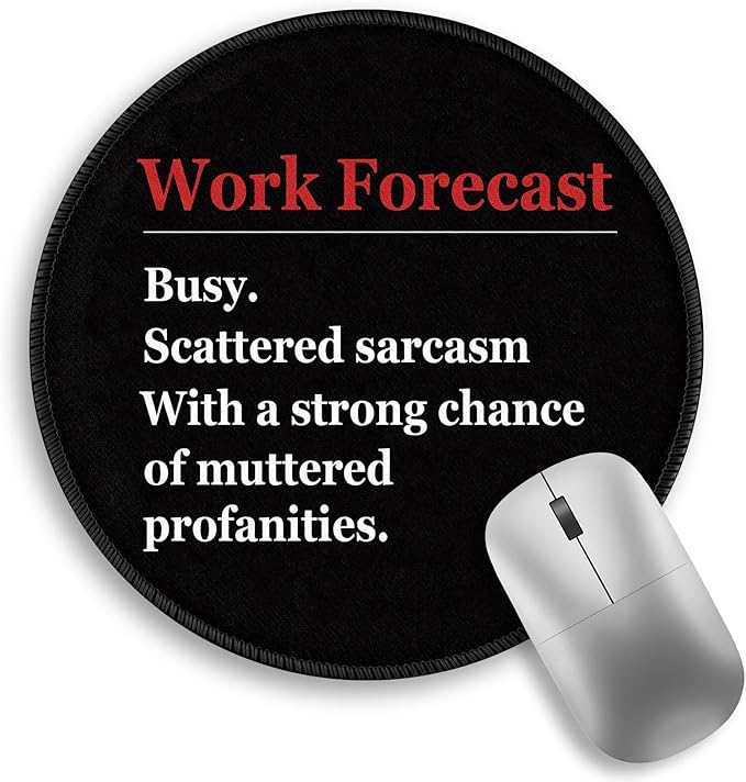 Funny Work Mouse Pad, Black Small Round Mousepads for Desk, Mini Travel Mouse Mat for Wireless Computer Laptop, Office Desk Accessories, 8.6 x 8.6 inch