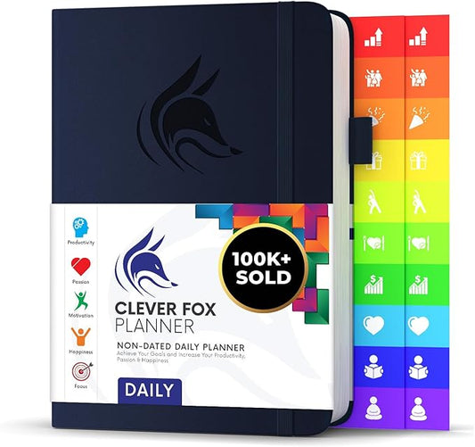 Clever Fox Daily Planner – Undated Planning Notebook with Hourly Schedule & To-Do List – Personal Day Task & Work Organizer, 6 Months (Dark Blue)
