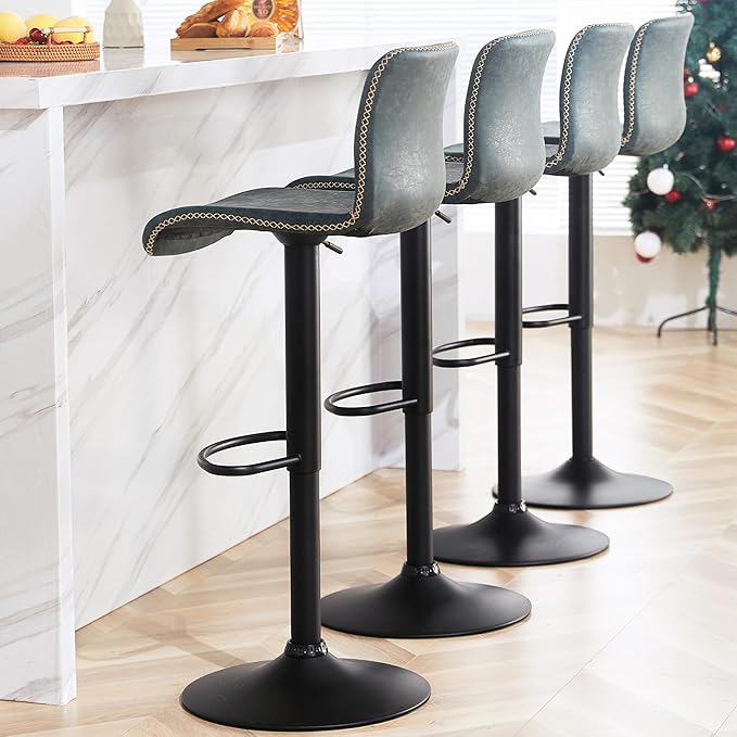 HeuGah Bar Stools Set of 6, Swivel Counter Height Barstools with Back, Adjustable Height 24" to 32", Faux Leather Bar Chairs for Kitchen Island (Deep Teal, Set of 6 (24'' to 32''))