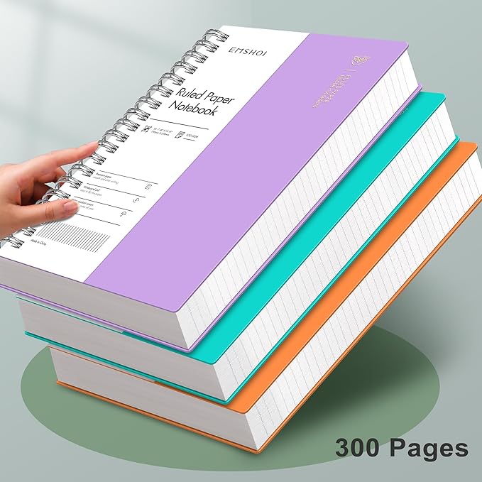 EMSHOI B5 Spiral Notebook College Ruled Lined Journal, Large 7.48" X 10.15", 300 Pages/150 Sheets, 100gsm Thick Paper, Waterproof Hardcover, for Office School Women Men Work Writing Notes-Purple