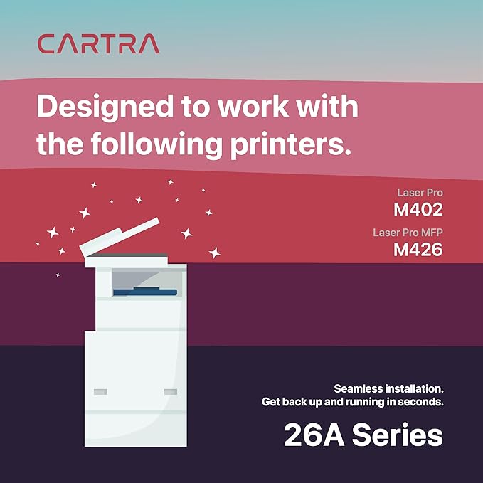 CARTRA 26A CF226A Toner Cartridge 4 Pack Compatible Replacement for HP 26A CF226A 26X CF226X Pro M402dn M402n M402dw Pro MFP M426fdw M426fdn M426dw Series Printer Ink High Yield