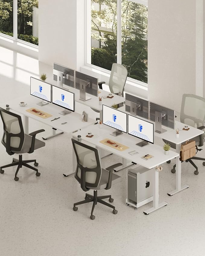 FLEXISPOT 71 x 32 Inch Large Standing Desk, Stand Up Desk with Splice Board, Rising Desks for Home Office, Office Desk with Cup Holder and Headphone Hook (White Frame + White Top, 2 Packages)