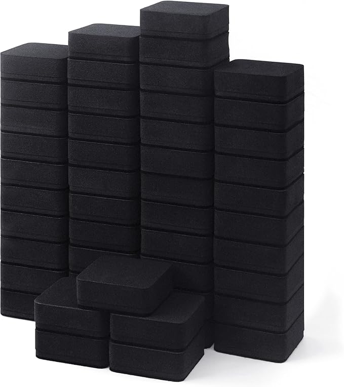 Dry Erase Erasers, IHPUKIDI 48 Pack Magnetic Whiteboard Dry Eraser Chalkboard Cleansers for Classroom, Home and Office (Black 2 x 2 Inch）