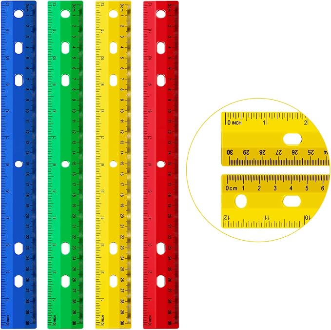 Chuangdi 20 Pieces 12 Inch Rulers Bulk Plastic Colorful Rulers for Kids Student Classroom School Office(6 Hole,Solid Color)