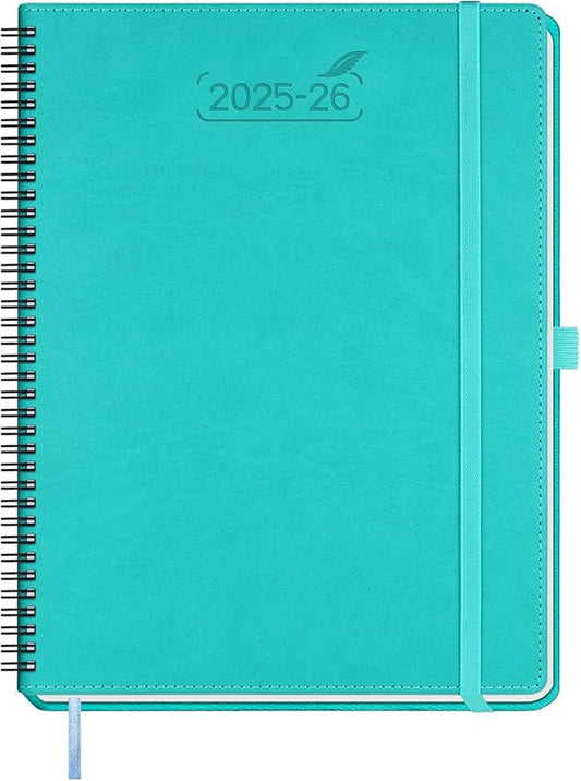 BEZEND Planner 2025-2026 Weekly and Monthly, 8.5" x 11" Academic Calendar (Jul 25-Dec 26) Vertical Daily Appointment with Hourly Timeslot & Monthly Tab, Spiral, PU Leather Softcover - Turquoise