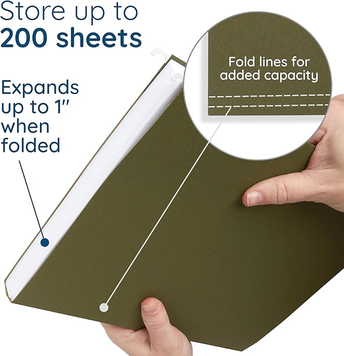 Blue Summit Supplies Hanging File Folders, 75 Pack, Reinforced Hanging Folders Letter Size, Standard File Folders for Filing Cabinet, Hanging File Organizer, Green