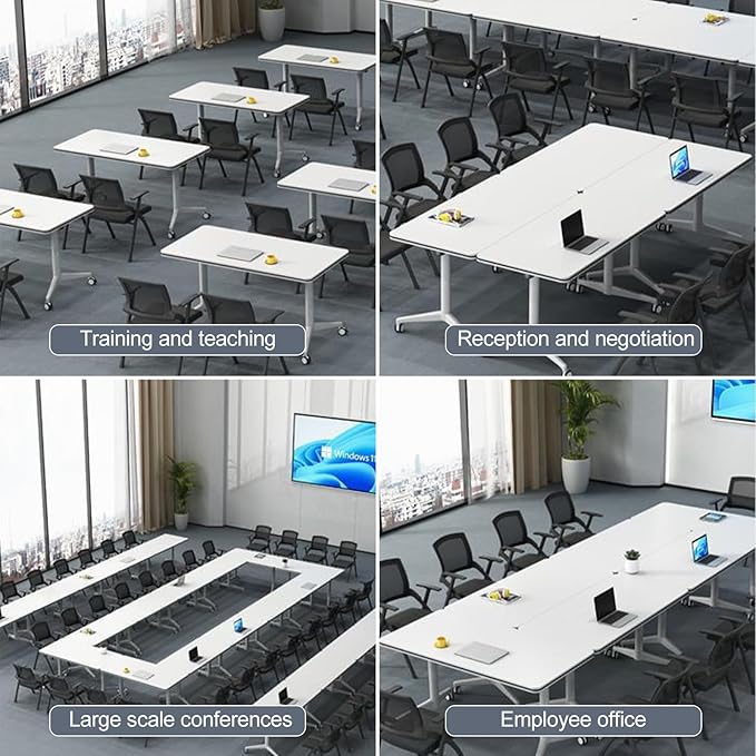Folding Conference Room Table, Modern Mobile Training Table with Wheels, White Foldable Seminar Meeting Tables for Office Corporations (2pack 55.1in)