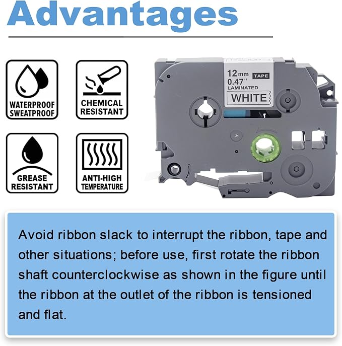 GREENARK TZe-231 TZe231 TZ TZE 231 131 132 133 431 531 631 731 Compatible Label Tape Laminated Black on White Replacement for Brother P-Touch Label Maker PT-J100 etc (12mm x 8m),8-Pack