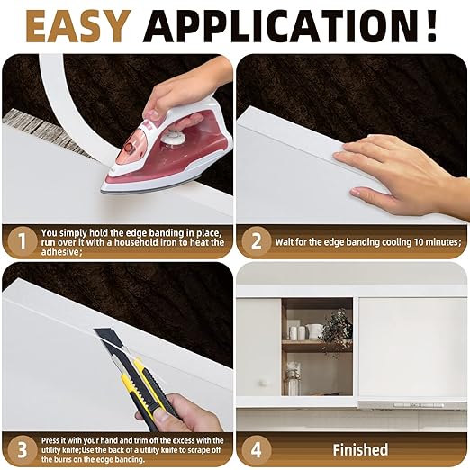GSCIT Club White Edge Banding, 1 inch x 50ft Melamine Edge Banding with Hot Melt Adhesive Pre-glued Cabinet Edge Banding Flexible White Veneer Edging for Plywood Furniture Table