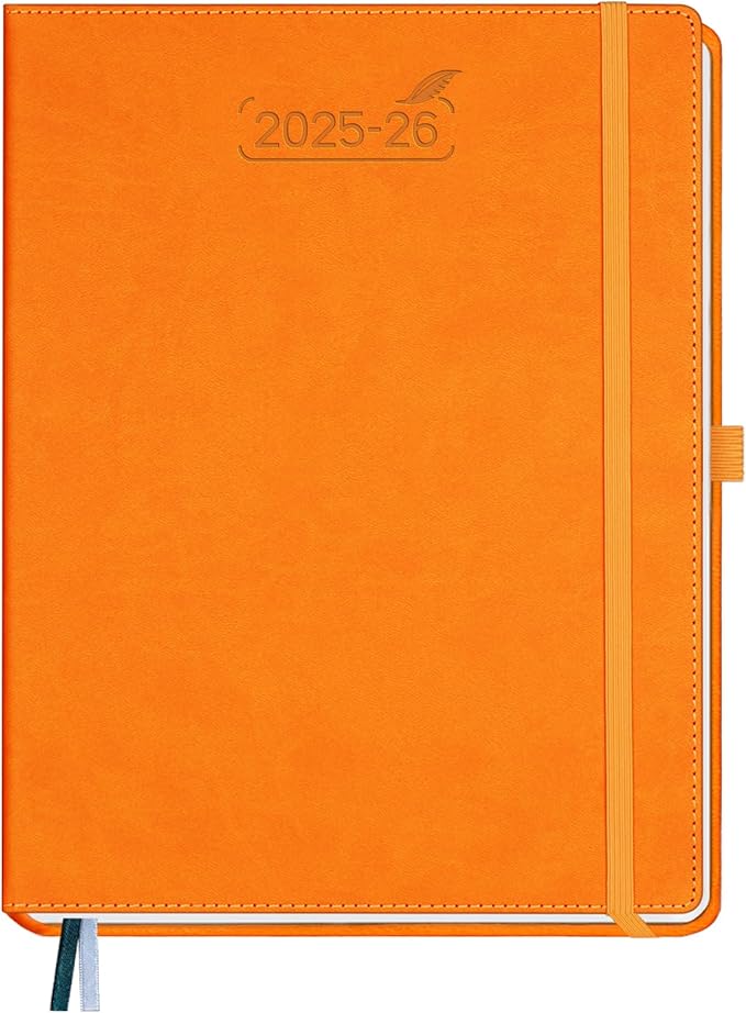 BEZEND Planner 2025-2026 Weekly and Monthly, 8.5" x 11" Academic Calendar (Jul 25-Dec 26) Vertical Daily Appointment with Hourly Timeslot & Monthly Tab, PU Leather Hardcover - Orange