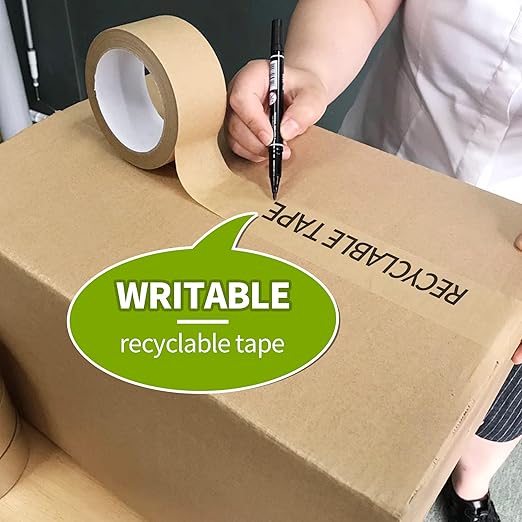 Eco-Friendly Kraft Paper Tape, Biodegradable Kraft Paper Tape, Recyclable Writable Packing Tape, Non-Coated Surface for Masking, Sealing, and Packaging Use, 2inch x 60yards, 36Rolls