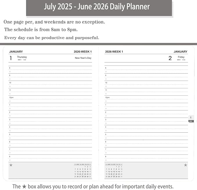 Daily Planner 2025-2026, One Page Per Day, Academic Planner (July 2025 - June 2026), Appointment Book with Time Slots and Monthly Tabs, 5.7" x 8.25", Pocket, Leather Cove (Purple)