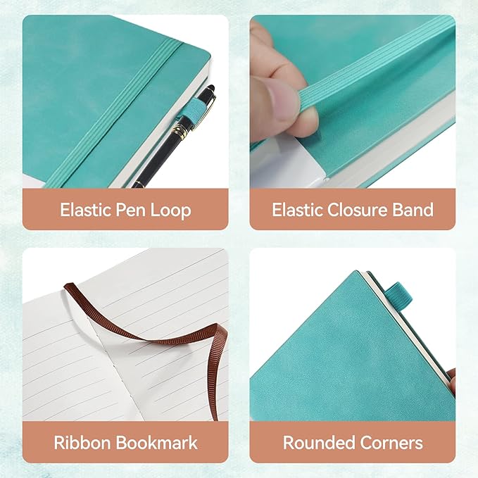 Hardcover Journals 200 Pages, Leather Lined Journal Notebooks, A5 College Ruled Thick Classic with Pen Loop Notebook Journals for Writing, for Men Women Office School, 5.75'' X 8.38'', Green