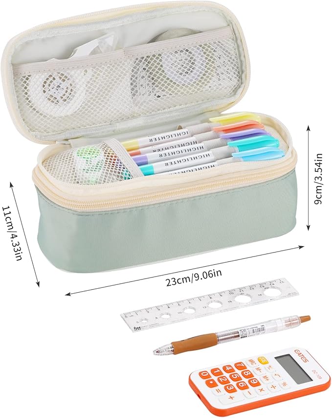 Dugio Large Pencil Case for Girls Teens Kids Pencil Bag with Zipper Pencil Pouch Aesthetic Pencil Pen Case Organizer for School Green