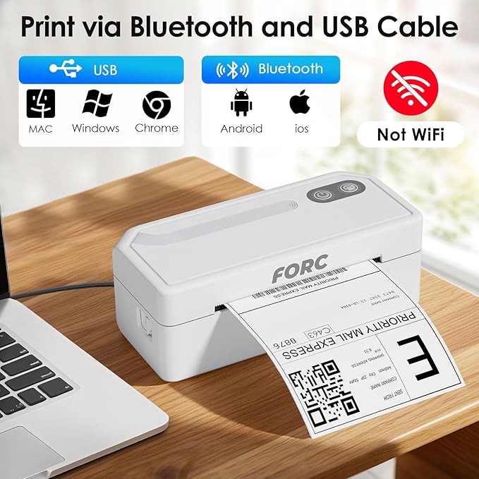 Forc Shipping Label Printer,4X6 Thermal Label Printer for Small Business & Office Package,Compatible with Android, iOS, Windows and Mac, Widely Used for Amazon,UPS,Etsy,USPS