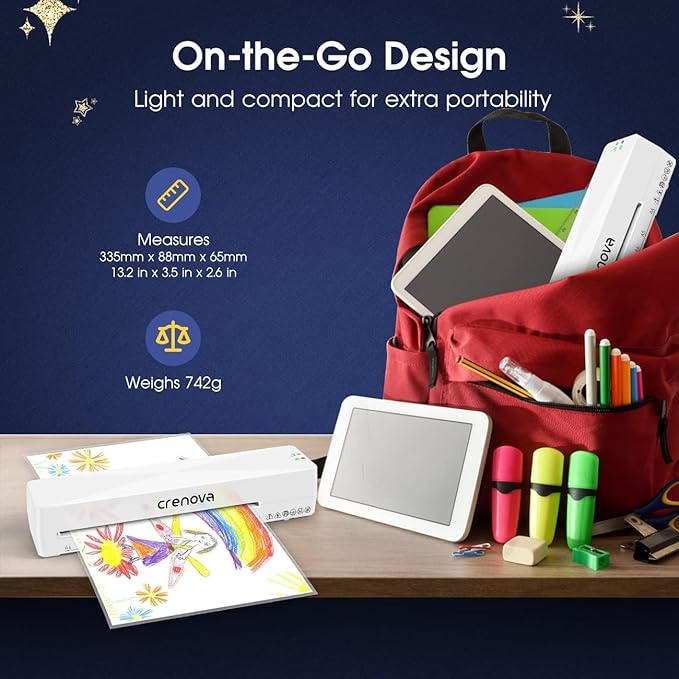 Crenova Laminator Machine with 10 Laminating Sheets, A4 Laminating Machine Hot & Cold with Fast Warm Technology, Thermal Laminator 9 Inch for Home Office School Business White