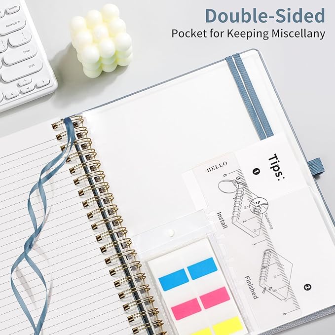 EMSHOI College Ruled Notebook, 300 Numbered Pages, B5 (7.48”x10.15”) PU Leather Hardcover, 100GSM Thick Paper – Perfect for Work, Writing, Journaling, Notes, Gray-Blue for Women & Men