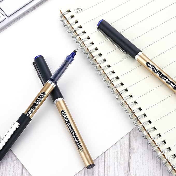 EYEYE Rollerball Pens 6 Black 6 Blue 0.7mm Medium Point, Quick Dry Liquid Ink Smooth Writing Pens for Journaling, Office, School, Note Taking Supplies