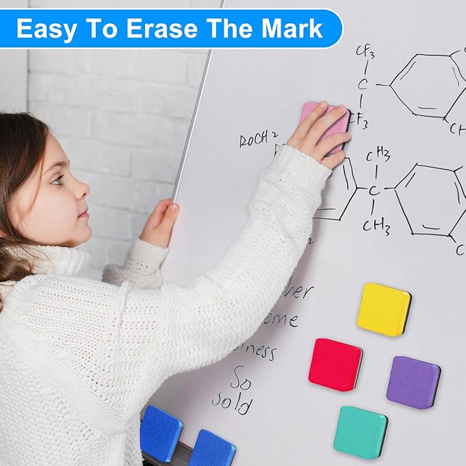 Cube Dry Erase Erasers, 96 Packs Mini Magnetic Whiteboard Dry Erasers in 6 Colors, Chalkboard Cleaner Wiper for Classroom, School, Home, and Office Supplies