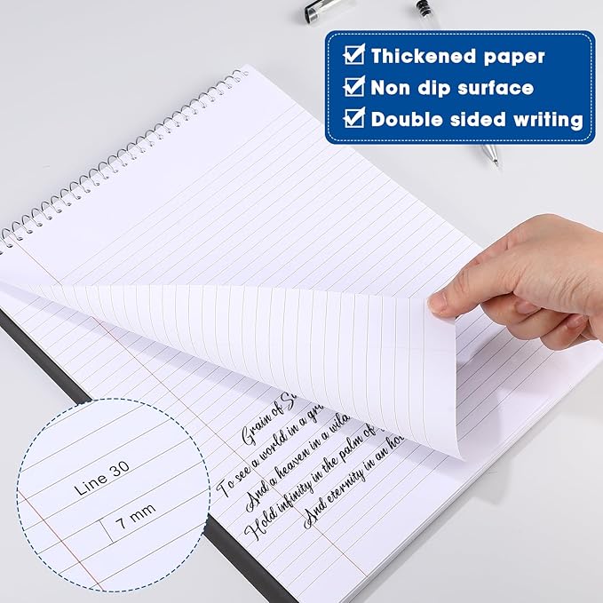 Faccito 12 Pack Top Steno Spiral Notebooks Bulk Top Bound Steno Pads Spiral Book11 x 8-1/2" 100 Sheets College Ruled Paper Notebooks for Office School University Work Supplies (Black,Blue)