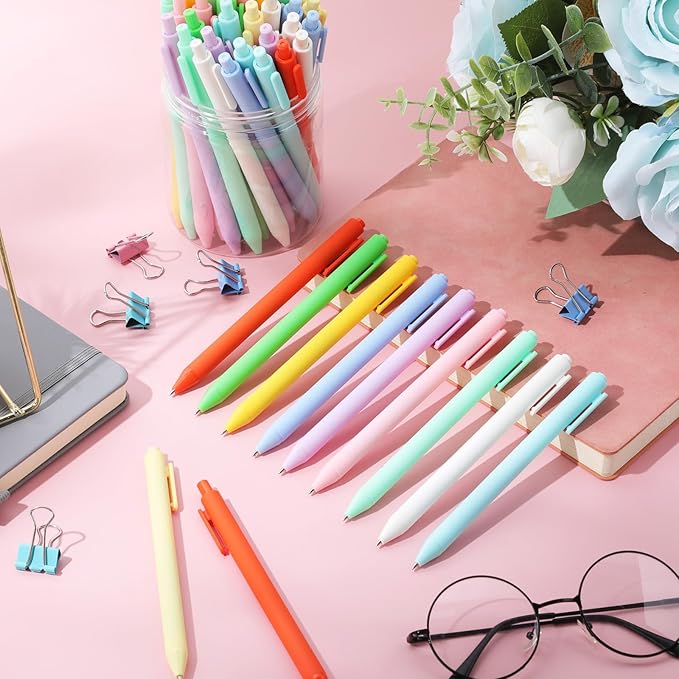 Crtiin 50 Pcs Gel Ink Pens Bulk Black Ink, Smooth Writing Cute Colorful Pens for Back to School First Day of School Teacher Student Server Office Supplies Staff Party Favor Gifts (Macaron)