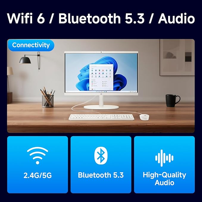 HP All in one Desktop Computer, 21.5" FHD Display, 32 GB RAM, 1 TB SSD, Intel Celeron J4025, Webcam, Intel UHD Graphics, Wi-Fi 6, Bluetooth, HDMI, Windows 11 Pro, Wired KB & Mouse, w/RH-Accessories