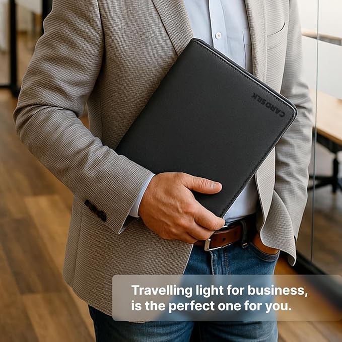 CARDSILK， Leather Zipper Portfolio Binder with Wired Charging, Clipboard – Business Organizer Padfolio folder with Built-in Power Bank, Tablet Slot, Zip Up Binder & portfolio clipboard for Women/Men