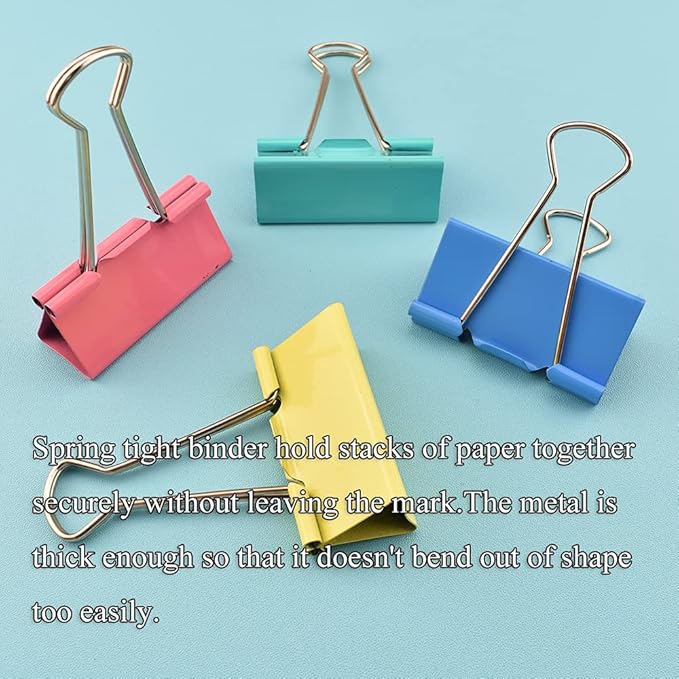 HAHIYO Binder Clips Paper Clamps Spring Steel Sturdy Large 1.97 inches Width 0.59 Inch Capacity No Sharp Edges Heavy Duty Tight Grip Reusable Color Metal Bright Finish for Home Office School 17 Pack