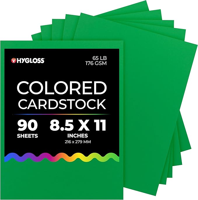 Hygloss Dark Green Bright Colored Cardstock - 8.5x11-Inch, 90 Sheets, 65 lb/ 176 gsm, Fade-Resistant, Acid-Free Color Card Stock Paper