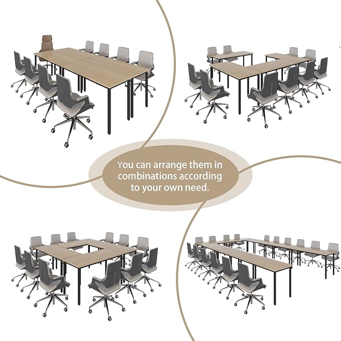 Bonzy Home Conference Tables 14ft Office Computer Desk for Meeting Room Study Writing Printer Table Office Computer Desk for 16 People Rustic Vintage Natural 6PCS (165.3"x47.2"x29.5")