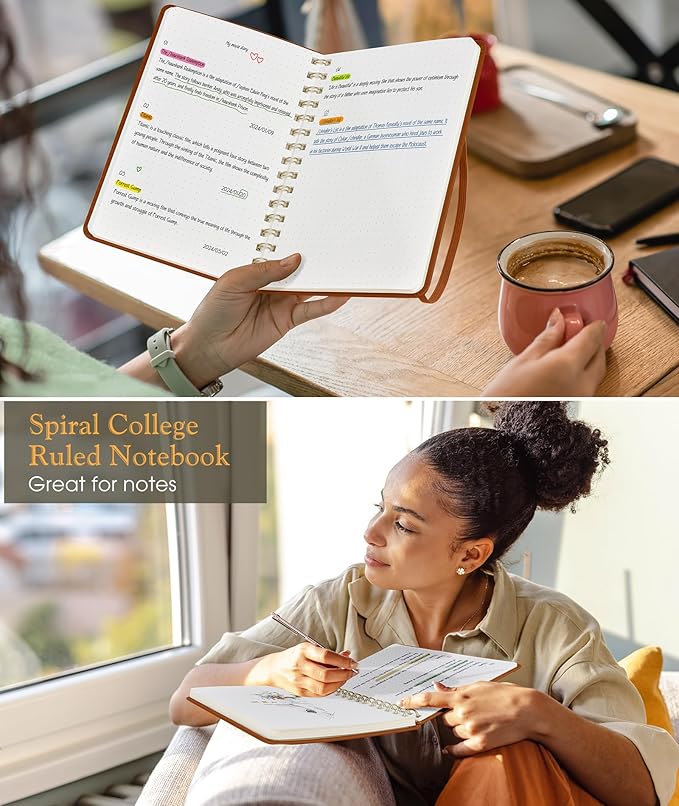 Dotted Spiral Journal Notebook, A5 Hardcover Spiral Journals for Women Men, 100 GSM Dot Grid Paper Notebooks, 150 Pages Spiral Bullet Dotted Notebook for Writing Note Taking 5.75" x 8.38", Brown