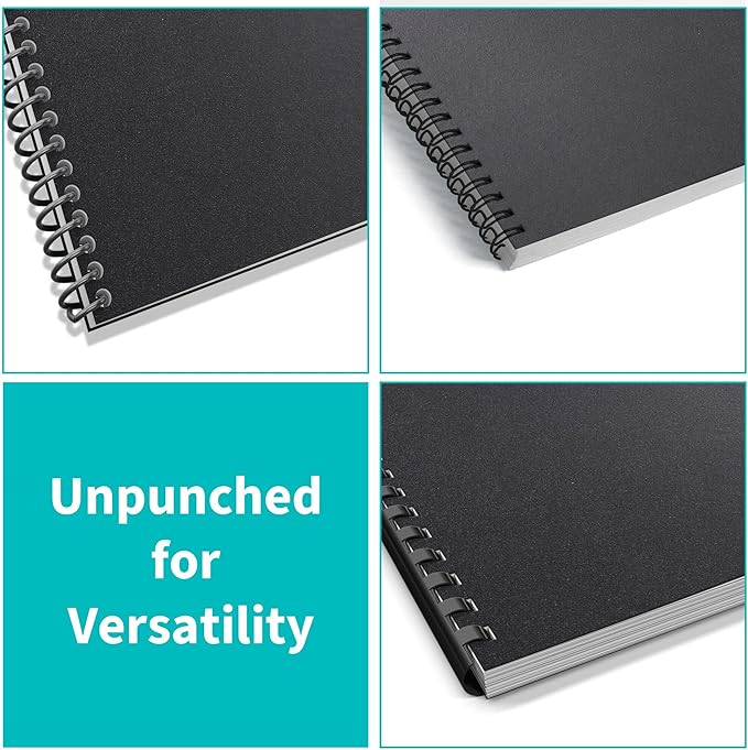 Binditek 200 Pack 12 Mil Sand-Textured Polycover, Midweight Binding Front and Back Covers, Lightly Sanded Finish, 8-1/2" x 11", Square Corners, Un-Punched, Black, Office Supplies