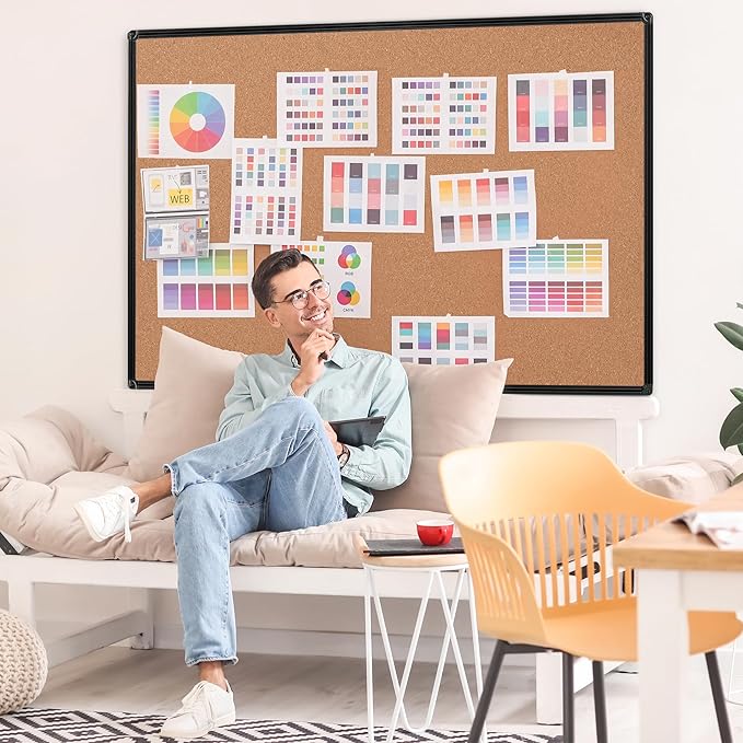 Board2by Extra Large Cork Bulletin Board 60" X 48", Black Aluminum Framed 5'x4' Corkboard for Wall, Wall Mounted Notice Pin Board with 18 Push Pins for School, Home & Office