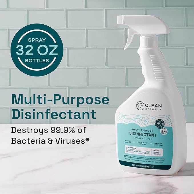 Clean Republic Multi-Purpose Disinfectant, Cleaning Spray, 32 Fluid Ounce Bottle, 4-Pack