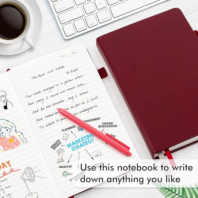 feela 24 Pack Journal Notebook for Work, Business Notebook Bulk Hardcover Lined Writing Journal with Pen Holder for Men Women Note Taking, with 24 Black Pens, 120 GSM, 5.1”x8.3”, A5, Wine