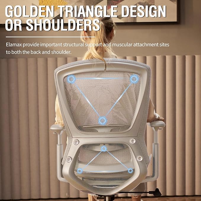 ELABEST T96 Mesh Office Chair,Ergonomic Computer Desk Chair,Sturdy Task Chair- Adjustable Lumbar Support & Armrests,Tilt Function,Comfort Wide Seat,Swivel Home Office Chair