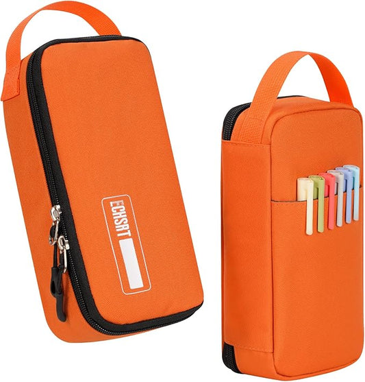 ECHSRT Big Pencil Case, Aesthetic Portable Zipper Pencil Bag with Hidden Pocket, Special Pouch for Men Women Adults, Stationery Organizer Pen Cases for Office Travel, Orange
