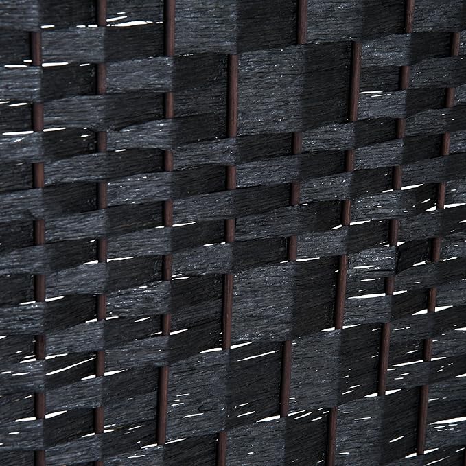 HOMCOM Room Divider, 3 Panel Folding Privacy Screen, 6FT Tall Portable Wicker Weave Partition Wall Divider for Bedroom, Home Office, Black