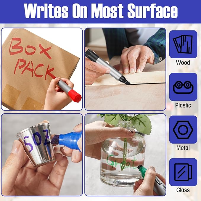 Fuutreo 32 Pcs Jumbo Permanent Markers Bulk Large Chisel Tip Permanent Markers Waterproof Jumbo Pens Quick Drying Office Teacher Supplies(Black, Green, Blue, Red)