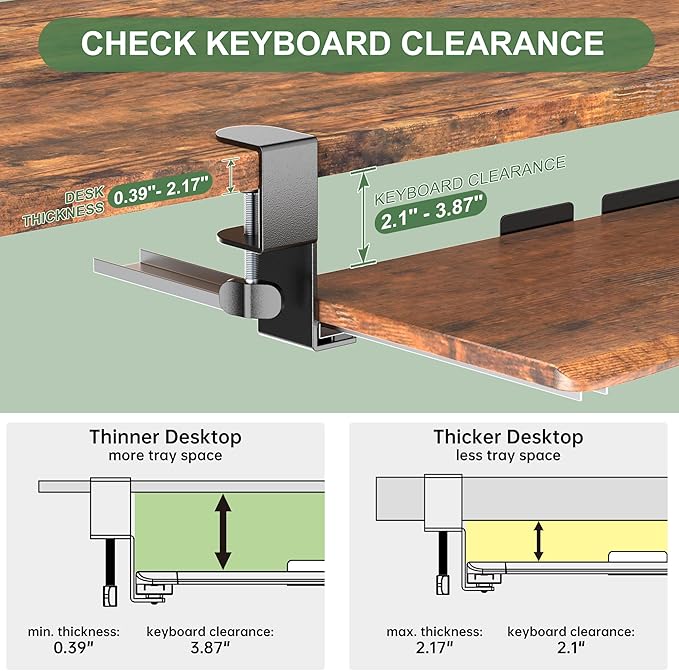 Extra Large Keyboard Tray Under Desk - Slide Out with Sturdy C-Clip Mount System, 31.5" (35.8" Including Clamps) x 11.8" Put-Out Keyboard Tray Computer Drawer, Rustic Vintage Brown