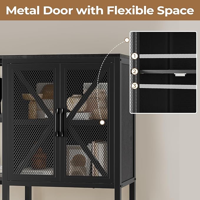 Corner Bookshelf, 6 Tier Industrial Convertible Bookshelf with 6 Fabric Drawers, Corner Bookcase Large L Shaped Storage Display Shelf for Home Office, Living Room, Kitchen, Black