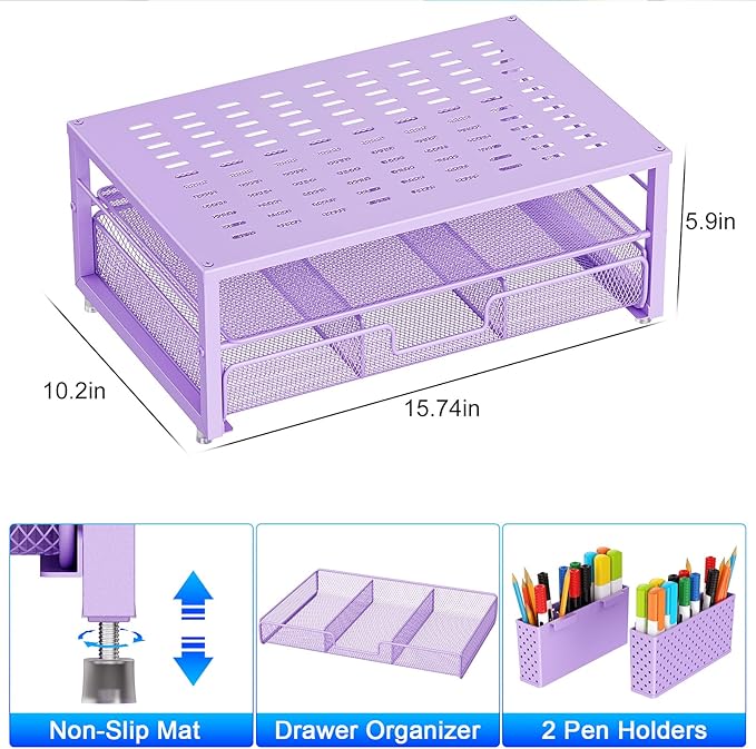 gianotter Desk Organizers and Accessories, Monitor Stand with Drawer and 2 Pen Holder, Purple Desk Accessories, Computer Stand Suitable for Offices and Dormitories (Purple)