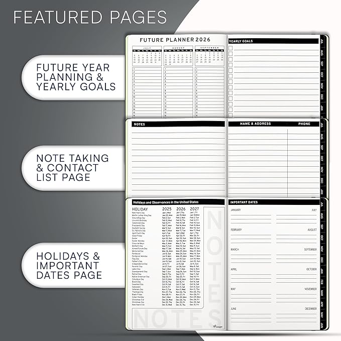 Ensight 2025-2026 HARDCOVER Leather Planner Weekly & Monthly - 8.5x11 Inches - Academic Planner Business Personal or Student - Pen Holder, Thick Paper, July 2025 - June 2026 (Grey)