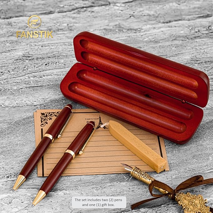 Customized Cherrywood Double Ballpoint Pen Set with Name (MADE IN USA), with Wooden Gift Box, Personalized Gift for Men and Women (BallPoint CherryWood Set)