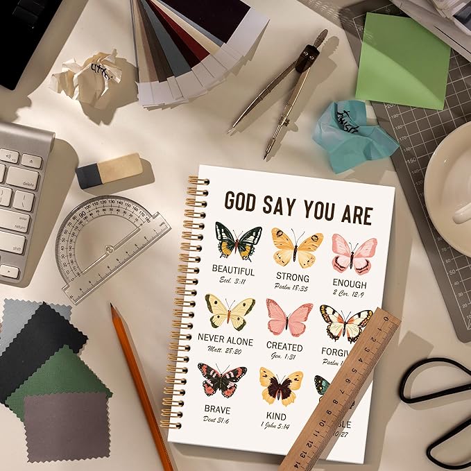 Butterfly Bible Notebook Journal - Christian Spiral Notebook, Bible Notebooks for Note Taking, God Say You are Butterfly Notebooks Gifts for Women, Christian School Office Supplies, 6x8.2In