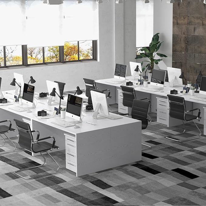 Black Office Desk Chair No Wheels Set of 4 PU Leather Computer Chairs Mid Back Guest Chairs for School Reception Conference Waiting Room, Black