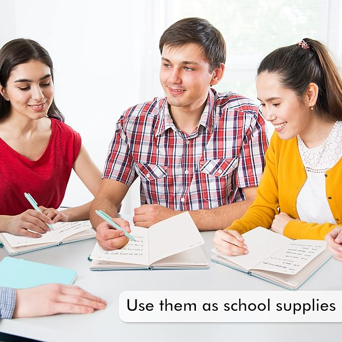 feela 5 Pack Notebooks Journals Bulk, Hardcover Notebook Classic Ruled Lined Journals with Pen Holder for Women Girls School Business Supplies, with 5 Black Pens, 120 GSM, 5.1”x8.3”, A5,Sky Blue